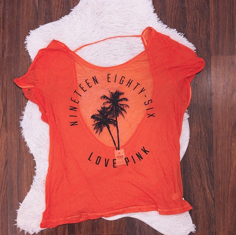 PINK VS Scoop Back Sheer Burnout Tee - Picture 1 of 2